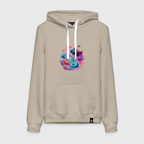 Женская толстовка-худи Космос акварель / Миндальный – фото 1