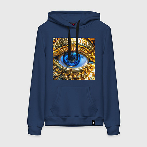 Женская толстовка-худи Глаз металлический голубой в стиле стимпанк / Тёмно-синий – фото 1