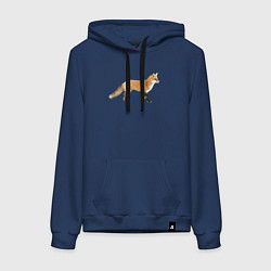 Толстовка-худи хлопковая женская Рыжая идущая лиса, цвет: тёмно-синий