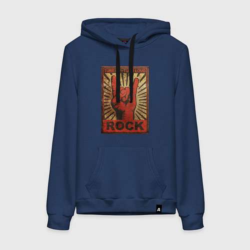 Женская толстовка-худи Rock tune up turn loud жест коза / Тёмно-синий – фото 1