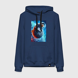 Толстовка-худи хлопковая женская Space cat - ai art, цвет: тёмно-синий