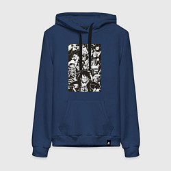 Толстовка-худи хлопковая женская Ван Пис Луффи Монки Д Зоро Ророноа, цвет: тёмно-синий