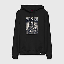Толстовка-худи хлопковая женская Black kitten - punks not dead, цвет: черный