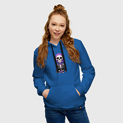 Толстовка-худи хлопковая женская Скелет с бабочкой фиолетовый, цвет: синий — фото 2