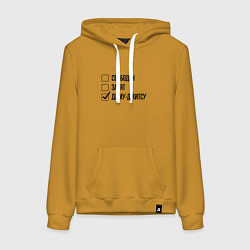Толстовка-худи хлопковая женская Свободен занят: джиу-джитсу, цвет: горчичный