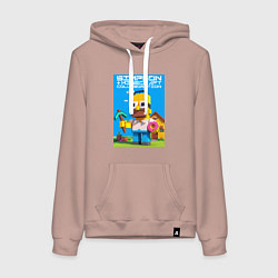 Толстовка-худи хлопковая женская Homer Simpson and Minecraft - collaboration ai art, цвет: пыльно-розовый