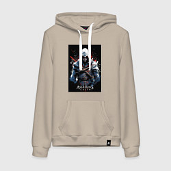 Толстовка-худи хлопковая женская Assassins creed огненный фон, цвет: миндальный