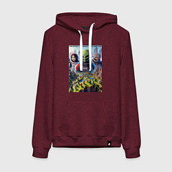 Толстовка-худи хлопковая женская Масс Эффект и Майнкрафт - коллаба нейросеть, цвет: меланж-бордовый
