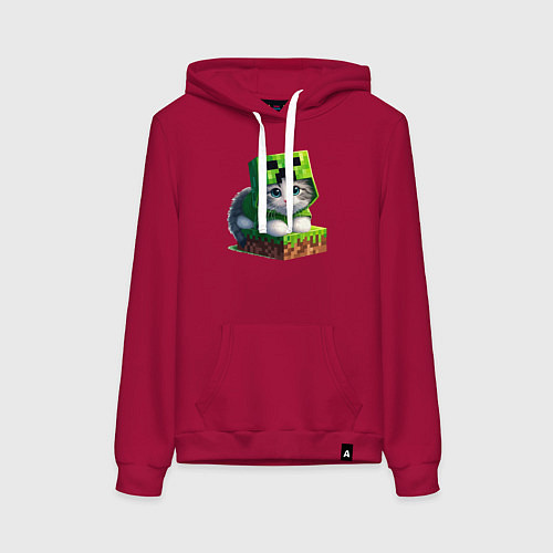Женская толстовка-худи Kitten creeper collaboration - ai art / Маджента – фото 1