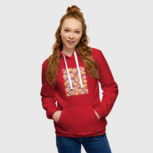 Женская толстовка-худи В белый цветочек ромашку / Красный – фото 3