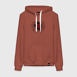 Толстовка-худи хлопковая женская Метка и руки, цвет: кирпичный