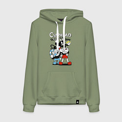 Толстовка-худи хлопковая женская Чашки и дьявол, цвет: авокадо