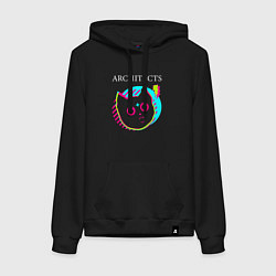 Толстовка-худи хлопковая женская Architects rock star cat, цвет: черный