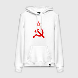 Толстовка-худи хлопковая женская Серп, молот и звезда, цвет: белый