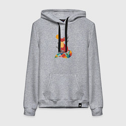 Толстовка-худи хлопковая женская Лиса под солнцем между деревьями, цвет: меланж