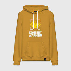 Толстовка-худи хлопковая женская Content Warning logo, цвет: горчичный