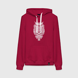 Толстовка-худи хлопковая женская Узорная сова, цвет: маджента