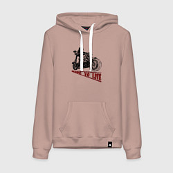 Толстовка-худи хлопковая женская Байкер на мотоцикле - череп, цвет: пыльно-розовый