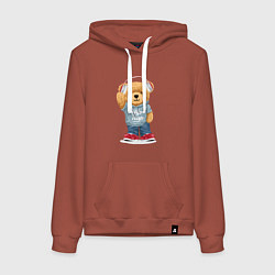 Толстовка-худи хлопковая женская Плюшевый мишка в наушниках, цвет: кирпичный