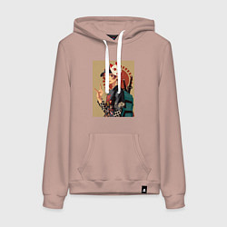 Толстовка-худи хлопковая женская Тандзиро Камадо Арт, цвет: пыльно-розовый