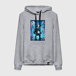Толстовка-худи хлопковая женская Panda samurai - bushido ai art, цвет: меланж
