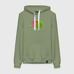 Толстовка-худи хлопковая женская Яблоко пиксель арт, цвет: авокадо