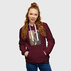 Толстовка-худи хлопковая женская Усянь Вэй с катаной, цвет: меланж-бордовый — фото 2