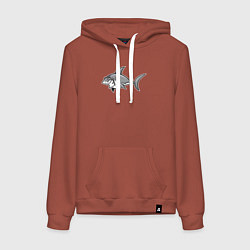 Толстовка-худи хлопковая женская Хитрая акула, цвет: кирпичный
