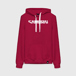 Толстовка-худи хлопковая женская Киберпанк - белая надпись Samurai, цвет: маджента
