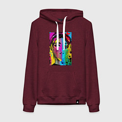 Толстовка-худи хлопковая женская Портрет девушки - нейросеть, цвет: меланж-бордовый