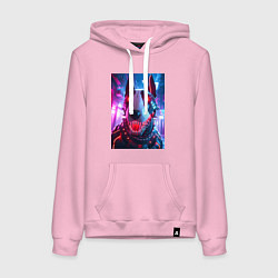 Толстовка-худи хлопковая женская Морда кибер бультерьера - неоновое свечение, цвет: светло-розовый