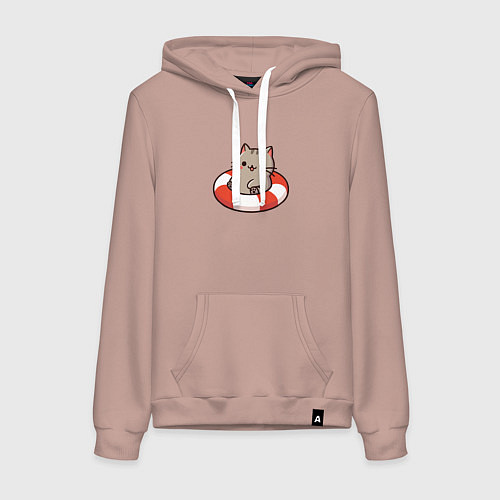 Женская толстовка-худи Забавный милый котик плавает в надувном круге / Пыльно-розовый – фото 1