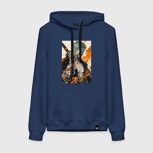 Женская толстовка-худи Ван-Пис Зоро Ророноа фехтовальщик / Тёмно-синий – фото 1