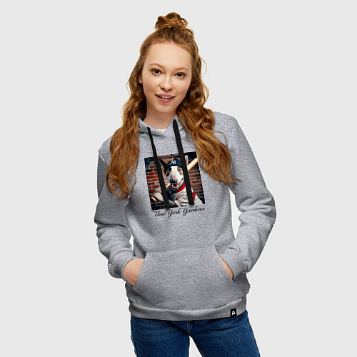 Женская толстовка-худи Bull terrier - New York yankees baseball team / Меланж – фото 3