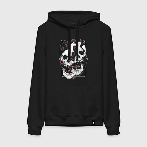 Женская толстовка-худи Черепа и красноглазые злые духи / Черный – фото 1