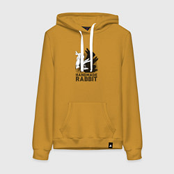 Толстовка-худи хлопковая женская Кролик ручной работы, цвет: горчичный