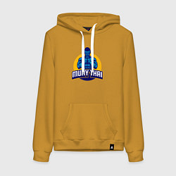 Толстовка-худи хлопковая женская Муай тай воин, цвет: горчичный