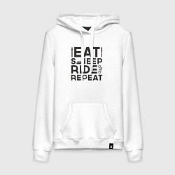 Толстовка-худи хлопковая женская Eat sleep ride repeat, цвет: белый