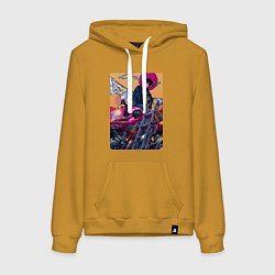 Толстовка-худи хлопковая женская Ковбой Бибоп Спайк Шпигель Красный дракон, цвет: горчичный