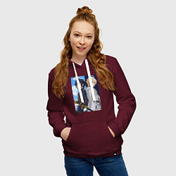 Толстовка-худи хлопковая женская Последний Серафим Микаэла Хякуя, цвет: меланж-бордовый — фото 2
