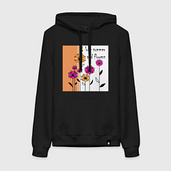 Толстовка-худи хлопковая женская Люблю лето и цветы, цвет: черный