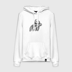 Толстовка-худи хлопковая женская Голова новогодней кобры, цвет: белый