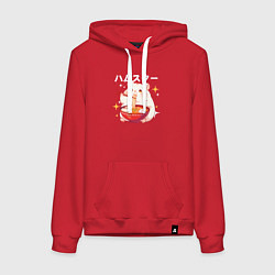 Толстовка-худи хлопковая женская A hamster eats noodles, цвет: красный