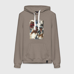 Толстовка-худи хлопковая женская Мотокросс -акварель, цвет: утренний латте