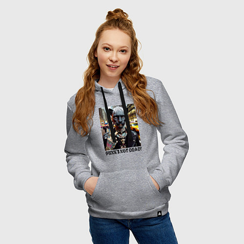 Женская толстовка-худи Girl panther im New York - punks not dead / Меланж – фото 3