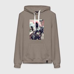 Толстовка-худи хлопковая женская Крутая пантера панк из Нью-Йорка - нейросеть, цвет: утренний латте