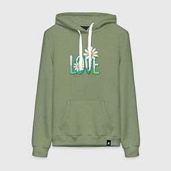 Толстовка-худи хлопковая женская Любовь и ромашки, цвет: авокадо