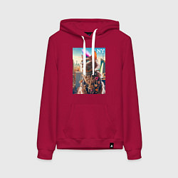 Толстовка-худи хлопковая женская Funny cat punk from New York - ai art, цвет: маджента