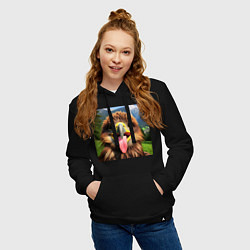 Толстовка-худи хлопковая женская Забавный орел с высунутым языком в горах, цвет: черный — фото 2