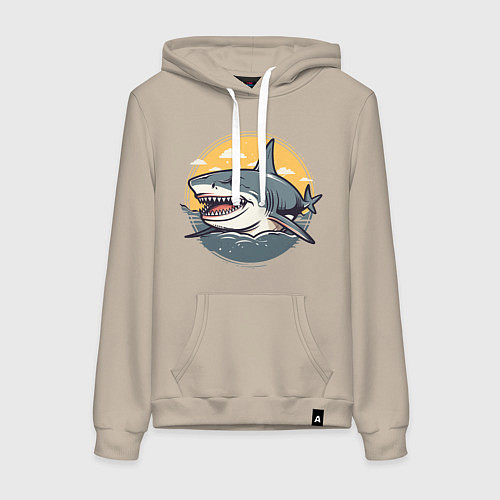 Женская толстовка-худи Акула в кругу / Миндальный – фото 1